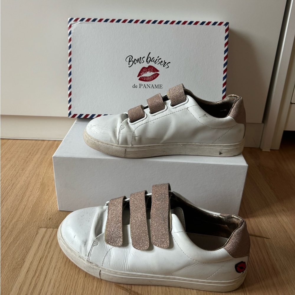 White and glitter gold sneakers